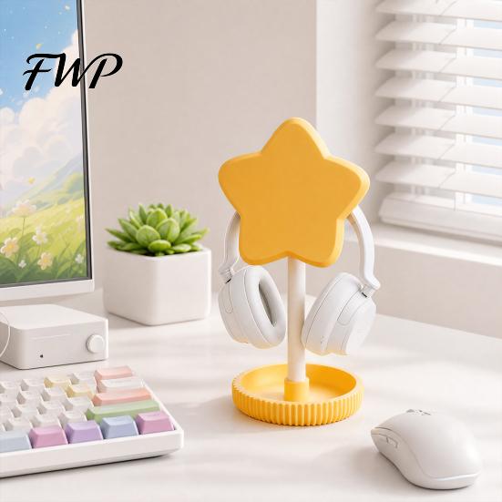 Koptelefoonhouder Met USB-opslag Schattige Sterrenstandaard met Dienblad, 3D Geprint PLA Headsethanger & Bureau Tray Organizer, Macaronkleur Gaming Kantoor