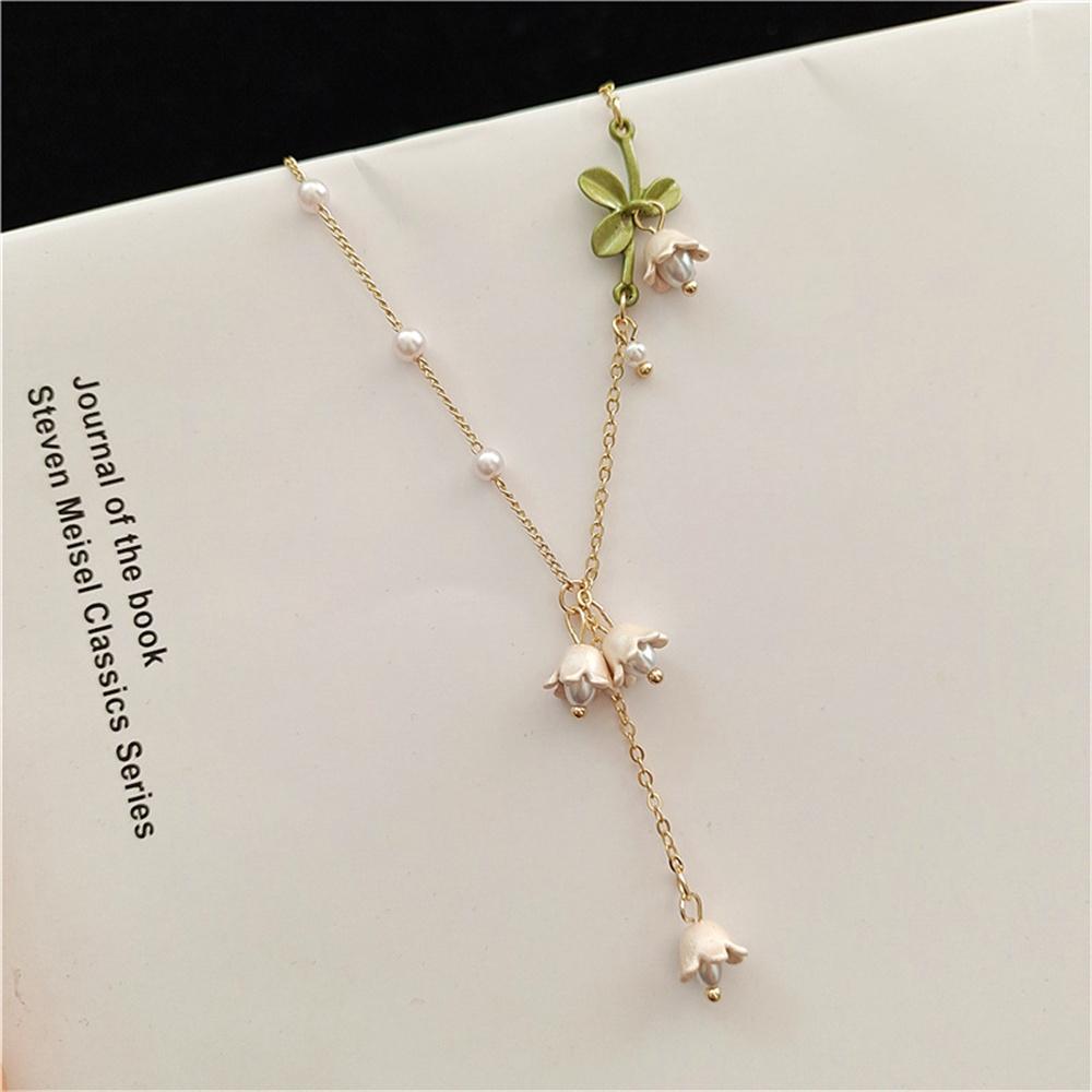 Alloy Bell Orchid Imitation Pearl Necklace Small Fresh Necklace New Female Personality Pendant Creative Tassel Collarbone Chain