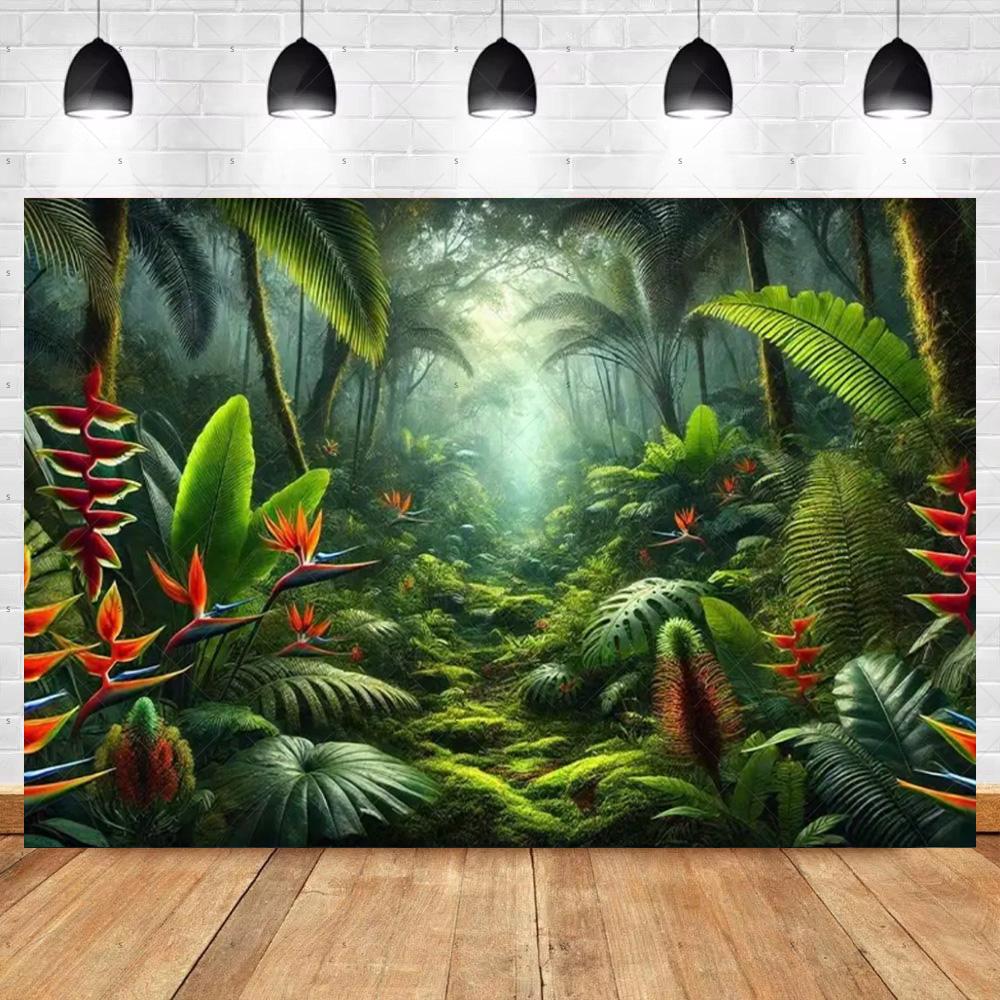 Tropical Rainforest Photography Backdrop Forest Jungle Green Tree Background Natural Scenery Party Decoration Photo Studio Prop