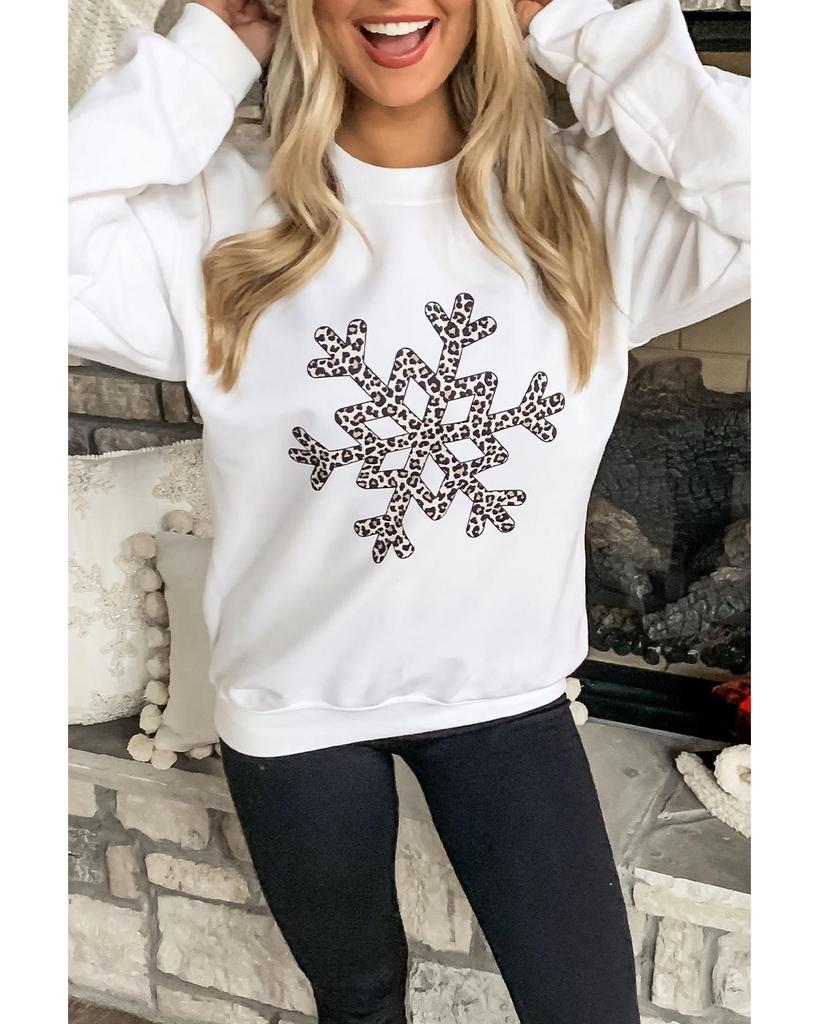 Azura Exchange Leopard Snowflake Pullover Sweatshirt