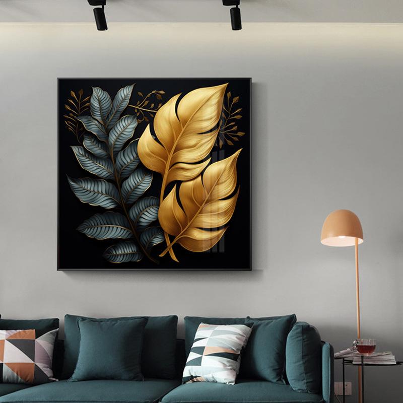 Wohnzimmer Sofahintergrund vergoldete Pflanzenbeleuchtung luxuriöses Dekorationsgemälde modern minimalistisches Esszimmer quadratisches rahmenloses Gemälde cor