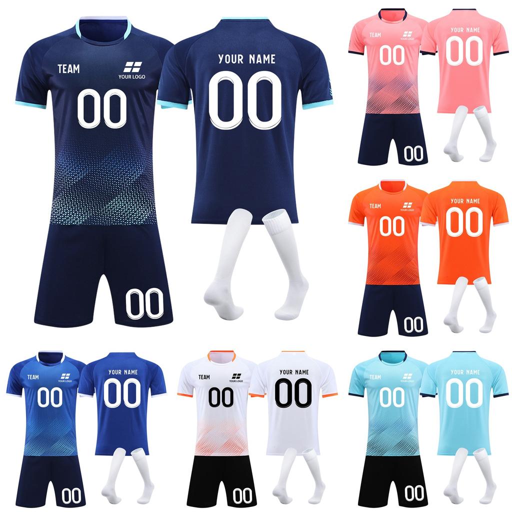Customizable Soccer Uniform Set with Short Sleeve Jersey and Shorts Personalized Number Team Fabric