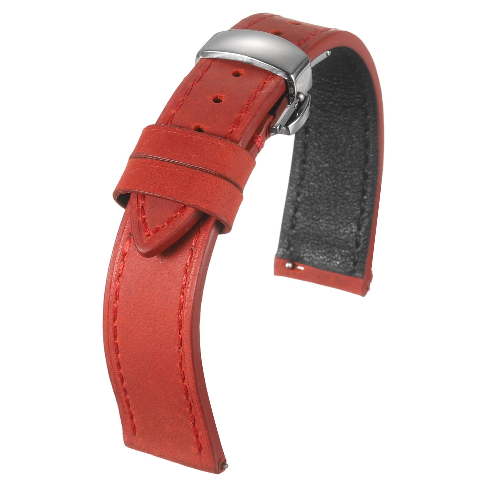 

[uxcell] Leather Watch Band 18mm Vintage Style Replacement Strap with Stainless Steel Butterfly Buckle, Unisex, Red