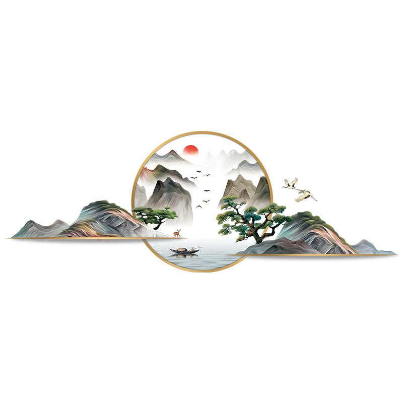 

Chinese Style Landscape Wall Sticker Green Mountains Pine Tree Mural for Living Room Tea Room Oriental Home Decor Classical Elegant Wall Art 60x90cm різнокольоровий