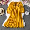 Gentle Style Dress Autumn SpringNew Female French Retro Square Collar Foreign Style Bubble Sleeve Chiffon Dresses