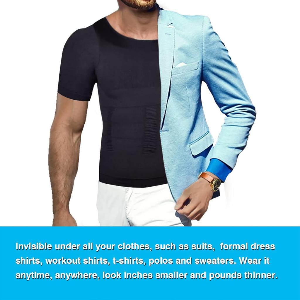 Men's Compression Shirt Undershirt Slimming Tank Top Workout Vest Abs Abdomen Slim Body Shaper Short Sleeve T Shirt