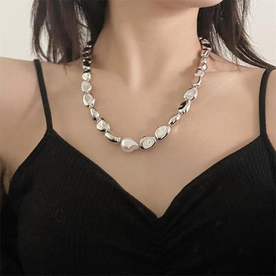 Collar de Cadena Geométrica Exagerada con Perlas Artificiales Plateado Vintage Para Mujer Moda Boho Y2K Joyería de Chica Regalo