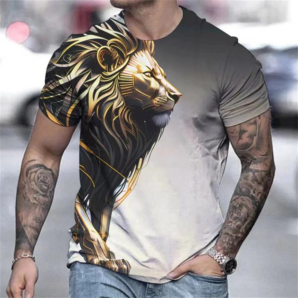 Löwe, Tiger und Wolf 3D-Druck Harajuku Animal Tops Retro Herren Sommer Kurzarm T-Shirt Urlaub Casual