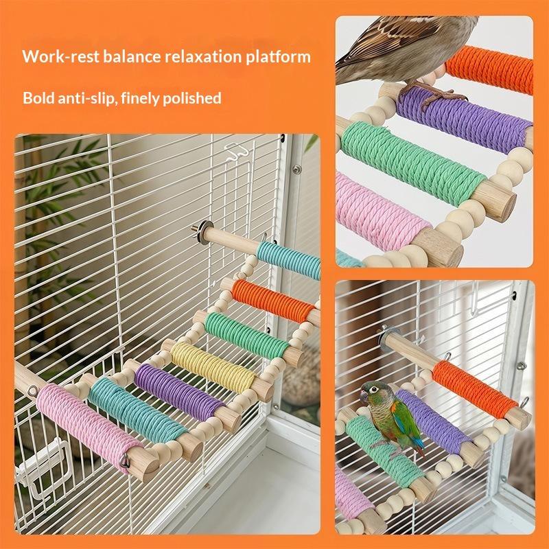 1 bucată Trepte Frânghie Bumbac Pasăre Scară Suspendată Colorată Decor Colivie Pasăre Stick Amuzant Șlefuire Rezistent la Uzură Papagal Cățărare