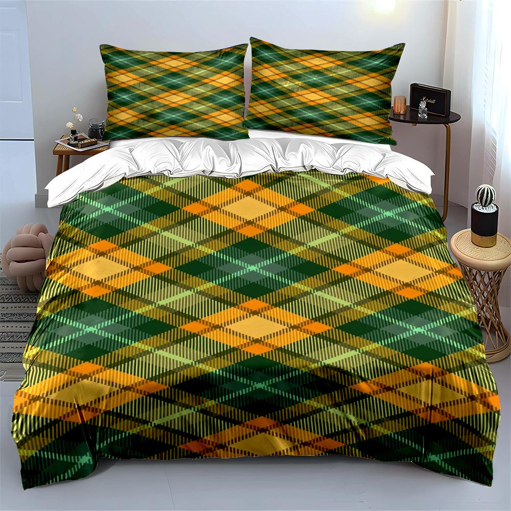Yellow and Green Plaid Bedding Set Bedding set (1 duvet cover, 2 pillowcases, duvet not included)