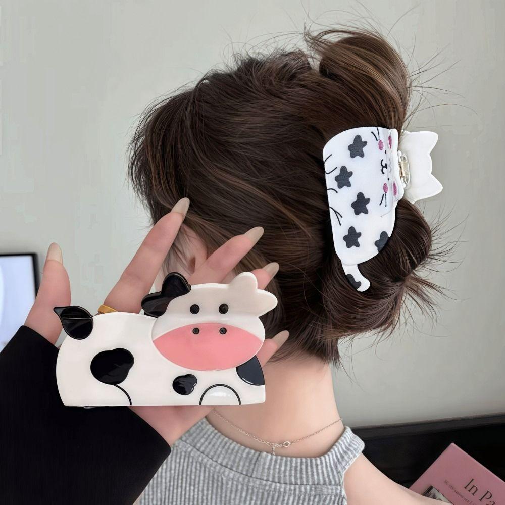 Fashion Cute Cow Shape Hair Claw Clip Non Slip Dog Shape Animal Hairpin Pet Pattern Lightweight Shark Clip For Medium Thick Hair
