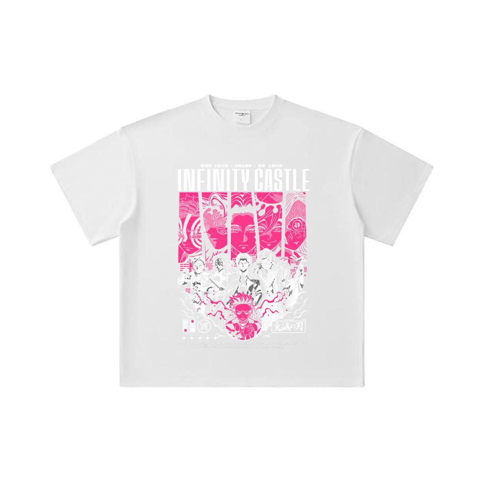 260 GSM Double Yarn 32 Count 100% Cotton Demon Slayer V89 Infinity Castle Print Unisex Heavy Cotton T Shirt