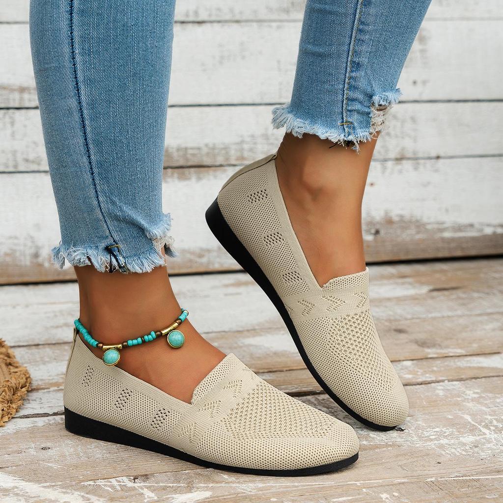 2025 Summer European and American Flat Bottomed Pointed Toe Set, Shallow Mouth Mom Shoes, Knitted, Fashionable and Versatile
