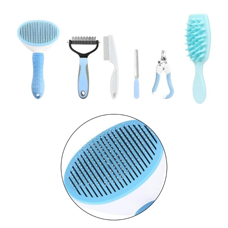 Cats Dogs Rabbits Grooming Set with Brush Comb and Nail Cutter Supplies, Plastic Handles and Metal Grooming Parts for Domestic Coat Care