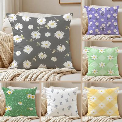 Fresh Small Daisy Floral Cushion Cover Pillowcase Antidustmite Invisible Zipper Short Plush Sofa Cushion