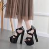 16CM Super High Heels Platform Women Sandals Fashion Black  Thick Bottom Wedges Female Sandals Sexy Peep Toe Rome Shoes