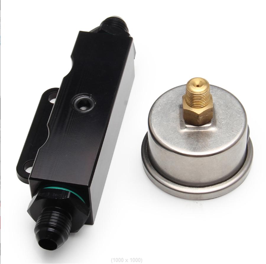 Black Billet Aluminum Inline 6 AN AN6 Fuel Filter 1/8 NPT Pressure Gauge Port