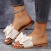 Ladies' casual and fashionable flat bottomed rhinestone bow one line slippers, lightweight cloth surface slippers for wearing outside