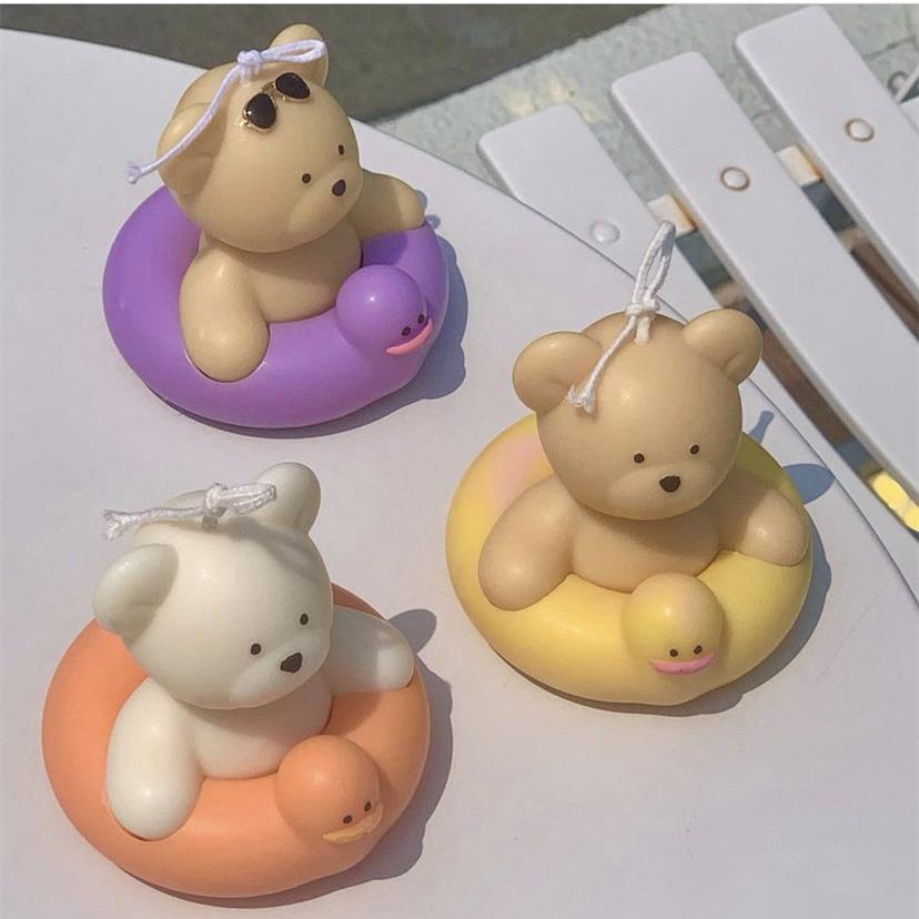Cute Bear with Swimming Ring Silicone Mold DIY Creative Candle Mold for Candle Making Summer Party Supply Home Decor