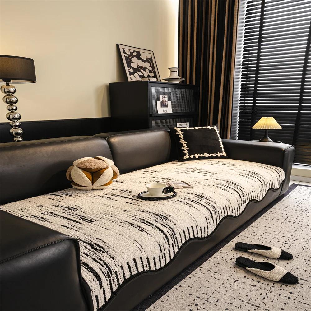 Cream Wind Plush Sofa Cushion Autumn and Winter Thick New Fixed Non-slip Cushion Straight Row Armrest Cover Cloth Towel