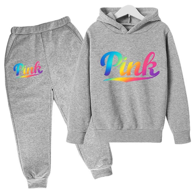 Kids Hoodie Pink Letters Print Coat Boy Girl Toddler 3-12 Years Charming Casual Clothing Top+Pants 2P Leisure Sports Fashion Set