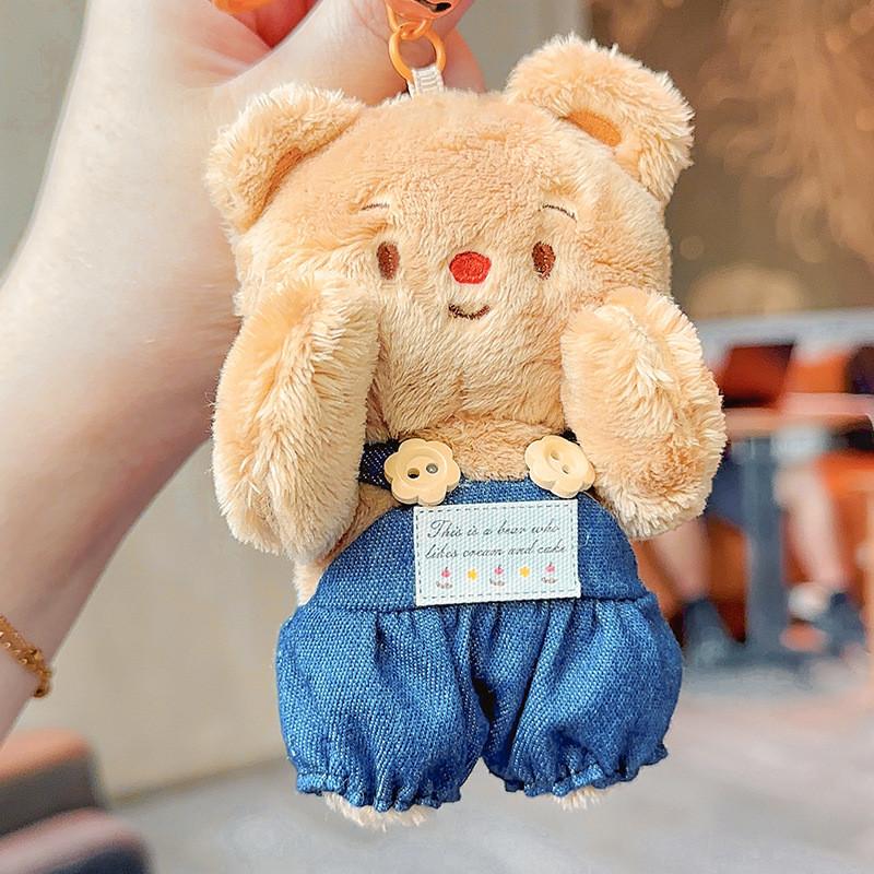 Cream Jinnew Lovely Bear Plush Keychain With Denim Overalls For Gifts Collectible