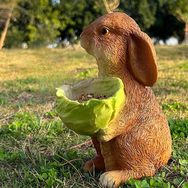 Rabbit bird feeder outdoor garden ornament tree pendant resin decorative craft feeder