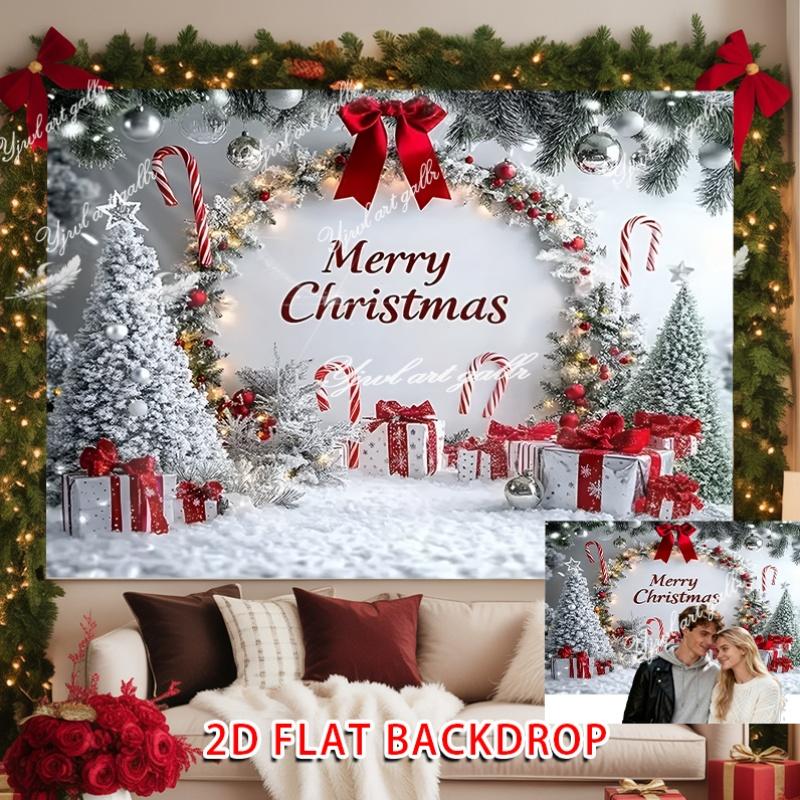 1Pcs White Snowy Red Ornaments Candy Canes Decoration Background Christmas Backdrop Decorations For Photo Studio Booth Party