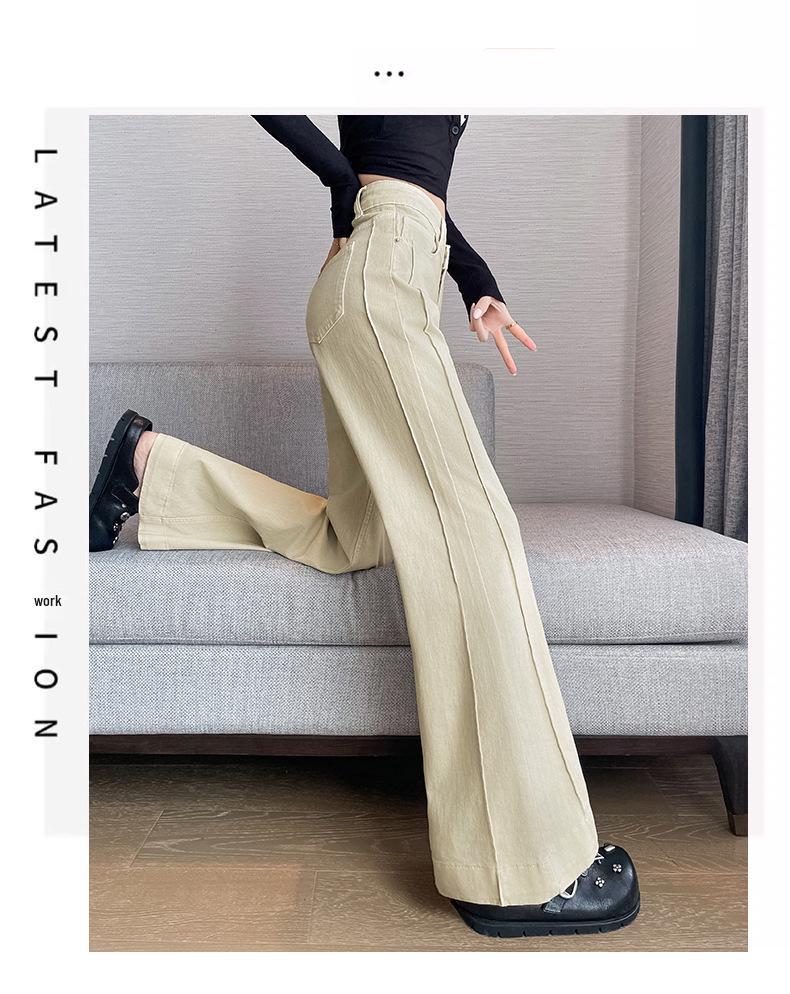 Aprikot-Weiß Gestreifte Wide-Leg Jeans für Damen - Petite Schlaghosen, Frühling/Herbst Stil