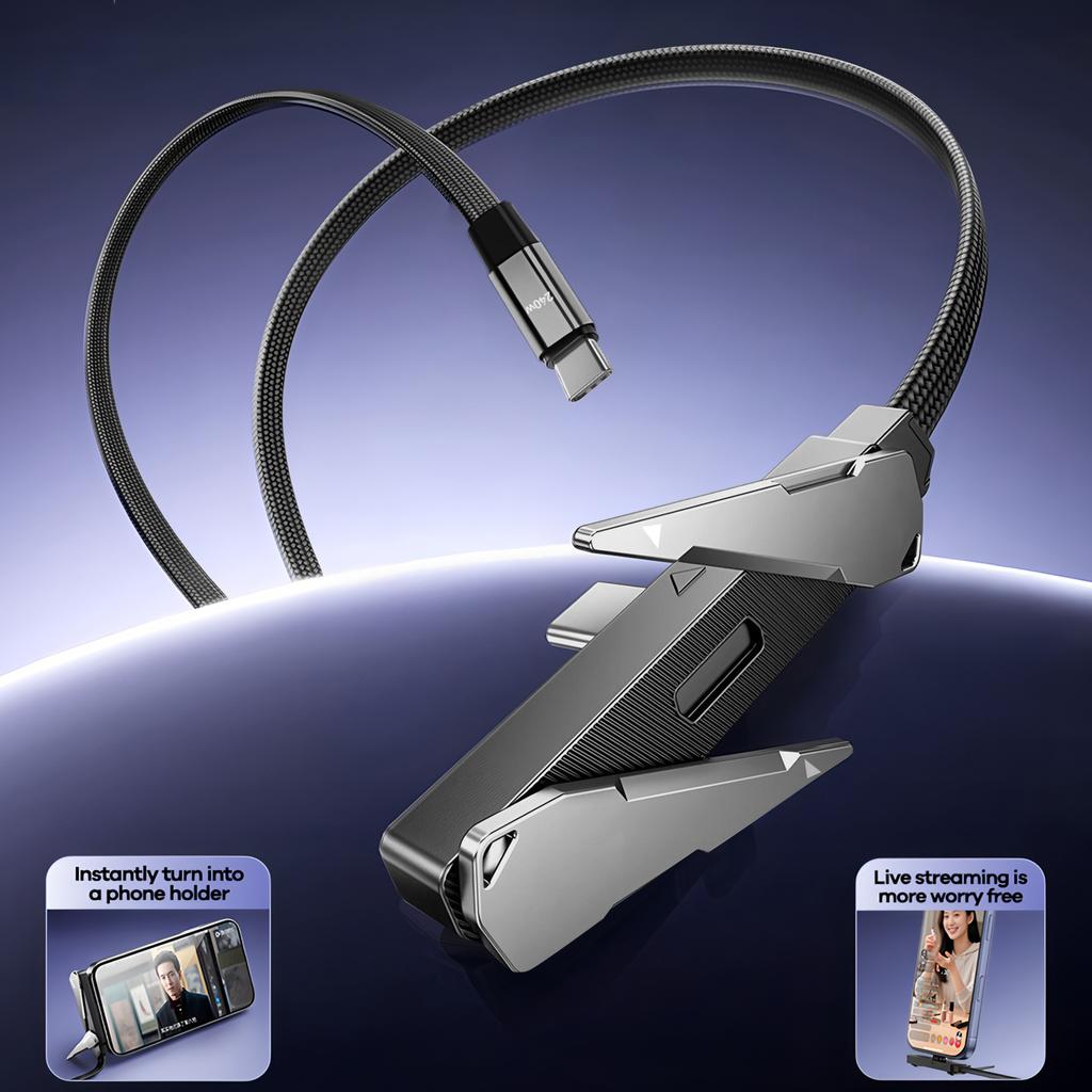 240W Invisible Holder Charger Cable Fast Charging Data Cable 2-in-1 Foldable Phone Holder Data Cable for iphone 17 For Android