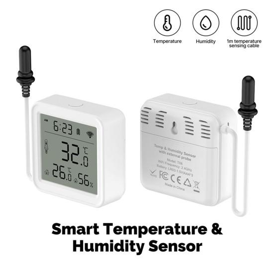 WiFi Temperature Humidity Sensor with External Probe APP Monitoring Smart Home Hygrometer Plants Aquarium Winery Digital Humidity Gauge Meter