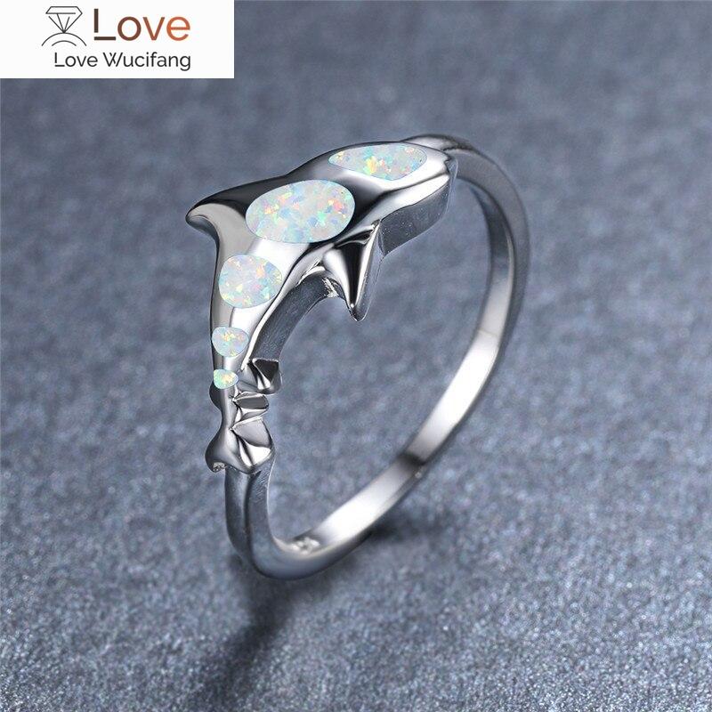 White Fire Opal Cute Shark Rings For Women Wedding Jewelry Vintage Fashion 925 Sterling Silver Animal Ring Female Luxury Gifts