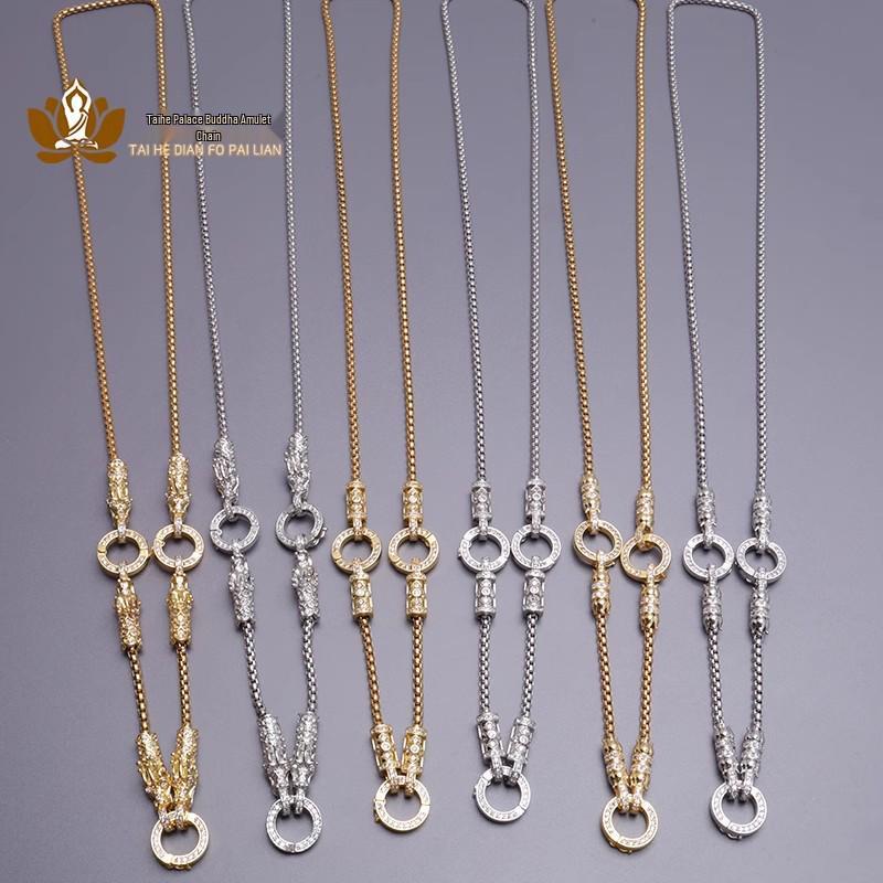 18K vergoldete Drachenkopf-Amulett-Halskette mit mikrogefassten Diamanten - Unisex-Mode