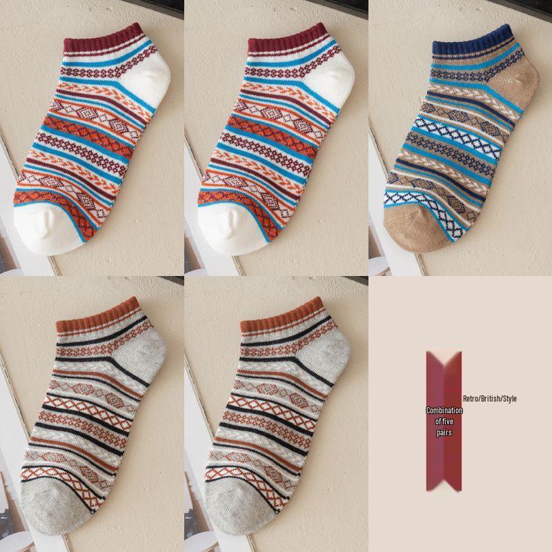 Men's Low-Cut Retro Ethnic Style Socks - Autumn/Winter Trendy Boat Socks