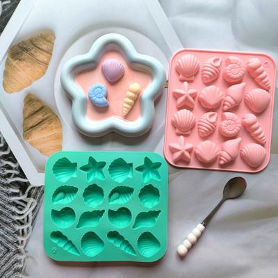 Silicone Chocolate Mold 16 Cavity Shell Conch Starfish Shape Molds DIY Candy Pudding Ice Grid Cake Mold Non-Stick Reusable Baking Cooking Molds