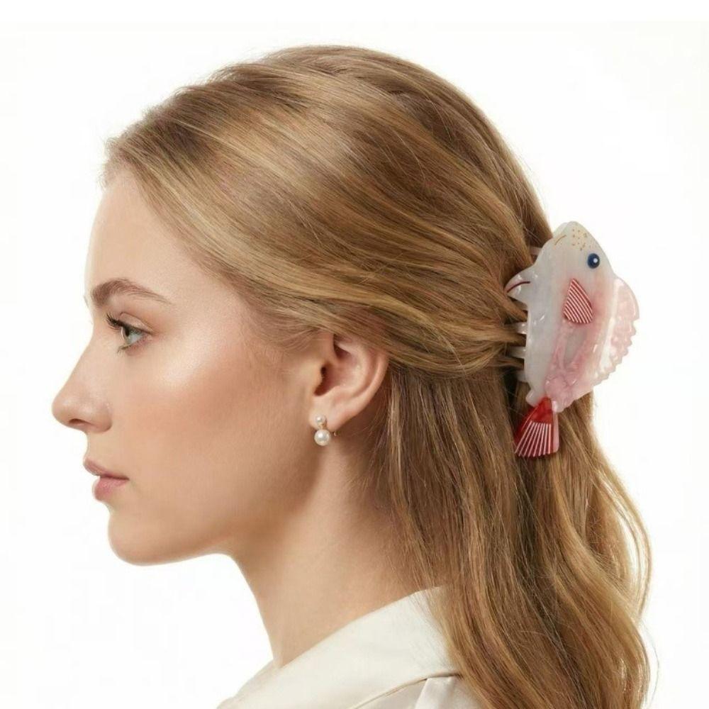 Acetate Fish Hair Claw Cartoon Fish Shape Acetate Shark Clip Fashion Animal Hair Claw Party Wear