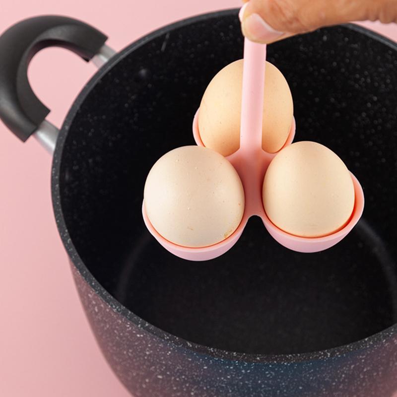 

3 Hole Silicone Steamed Egg Holder Kitchen Egg Boiling Holder with Drain Holes (No FDA Certificate,BPA Free) Pink