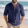 Linen Shirt Stand Collar Button-Up Men's Loose-Fit Casual Breathable V-Neck Henley Long-Sleeved T-Shirt for Men