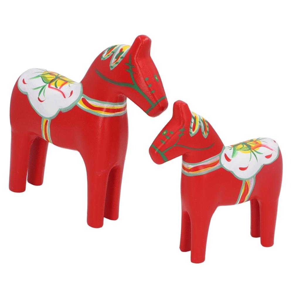 2PCS Hand Painted Dala Horse Decor Wooden Dalecarlian Horse Statue Home Decoration