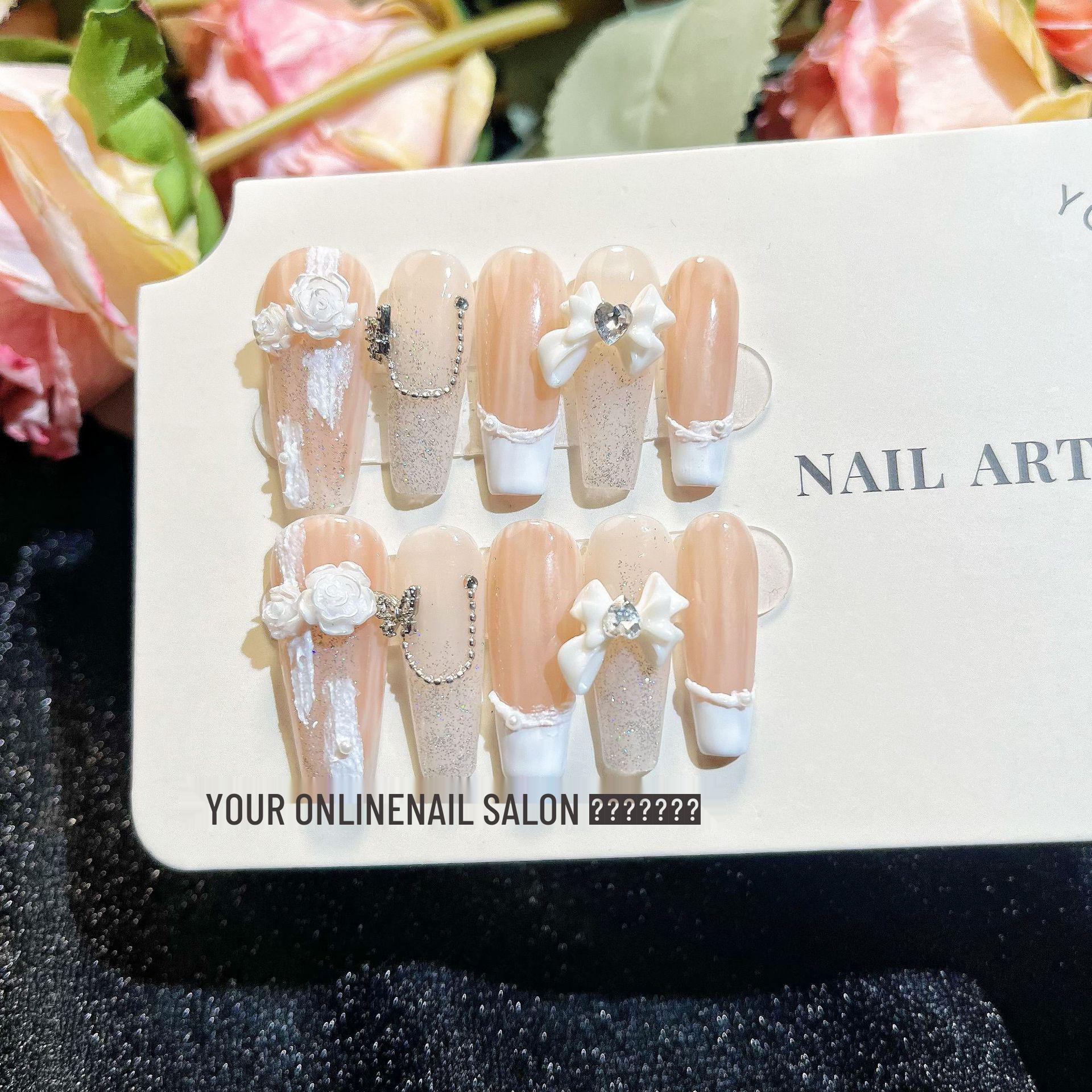 

Handmade French Bow Nail Art: Removable, Exquisite, Wearable Pieces Extra Small