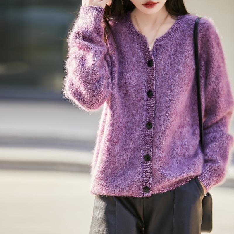 2025 French Heathered Wool Knit Cardigan - Women's Stylish Outerwear Sweater