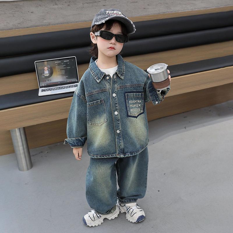 

Мальчиковый джинсовый уличный комплект - Весна/Осень 2025, корейский стиль, тройка для маленьких плохишей 150cm