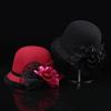 Autumn and winter woolen hat British retro top hat women's dome fashion hat pot hat flower decoration literary and retro