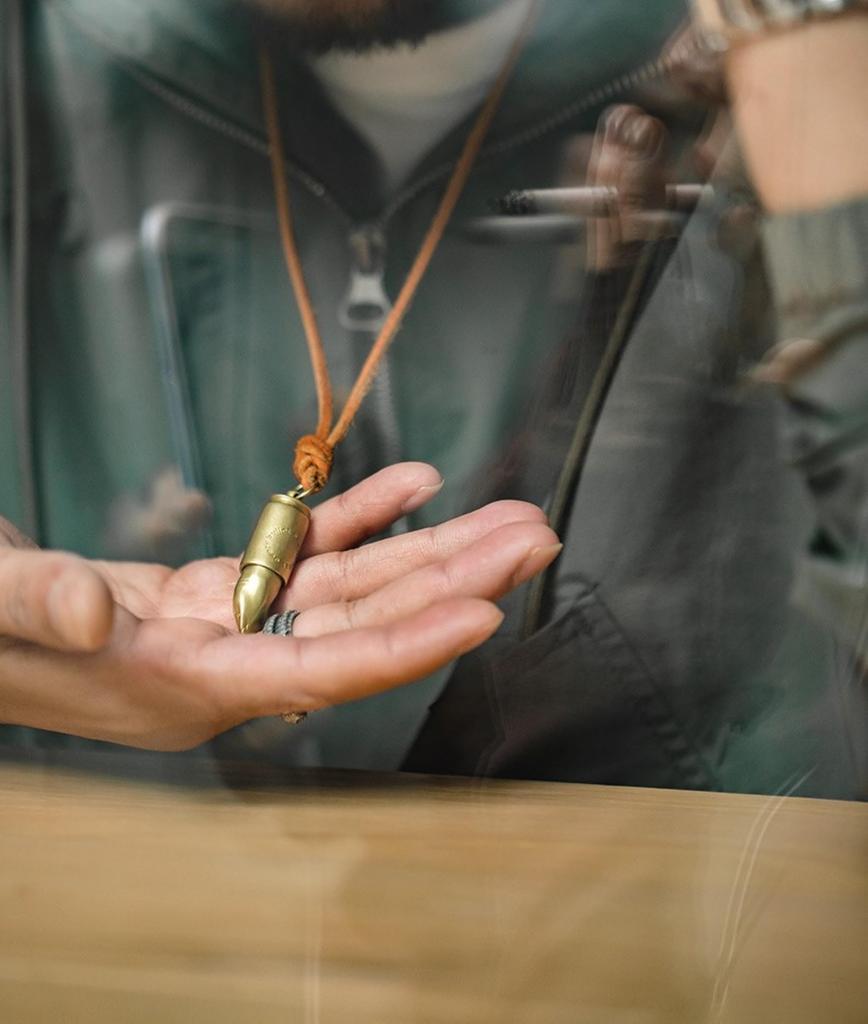 [Tsutaeru] Shark Bullet Pendant Genuine Leather Necklace (with Leather Cord)  Bullet Pendant, Bullet, Genuine Leather Necklace, Leather Cord,