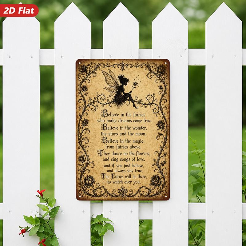 Metal Wall Art Sign "Believe in the Fairies" Poem Decor 8x12 Inch