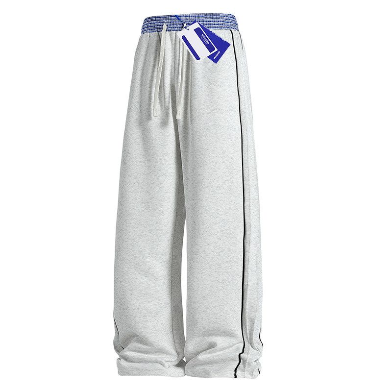 

Wassup Trendy Striped Patchwork Wide-Leg Pants for Men, New 2025 Trendy Versatile American Retro Straight-Leg Trousers White Gray 2XL
