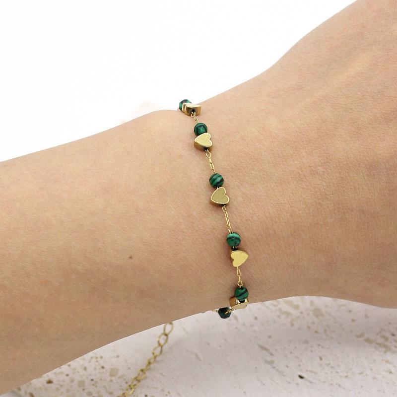 Romantic Heart Malachite Gold Stainless Steel Women's Bracelet: Simple, Fresh, Elegant Style