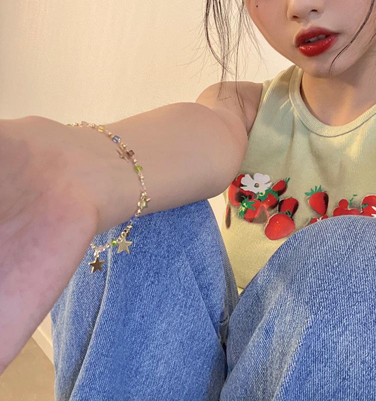 Colorful Crystal Beaded Star Bracelet, Girls' Design Sense, Student Simple Jewelry, Summer Cool Accessories