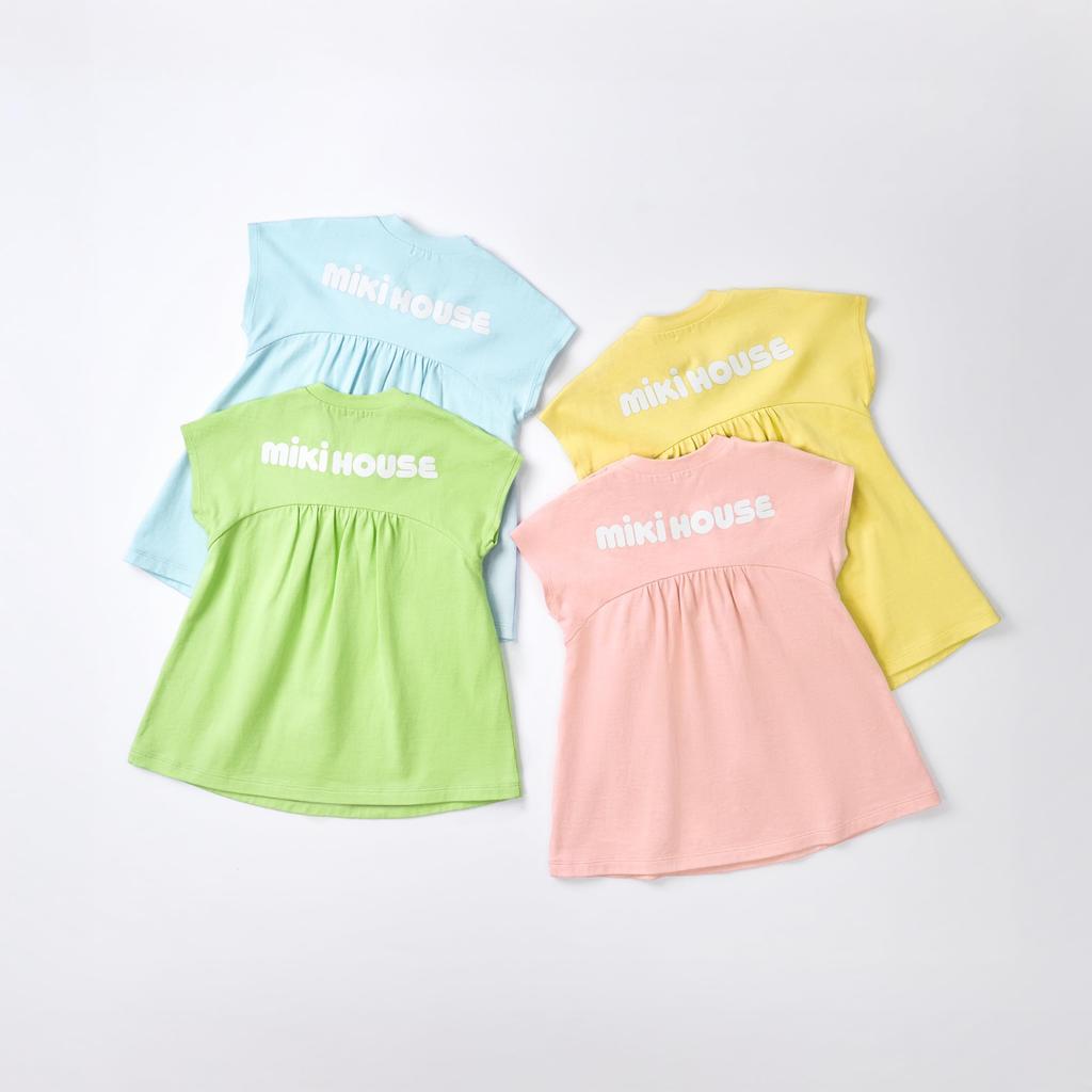 MIKI HOUSE Back Logo Short Sleeve Dress, Solid Color, Logo, Girls' Baby/Kids' Clothing, Kindergarten/School, Pink, 10-1911-683, 110cm