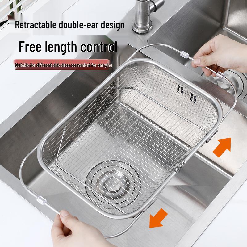 Multi-functional Stainless Steel Retractable Vegetable Sink Drain Rack